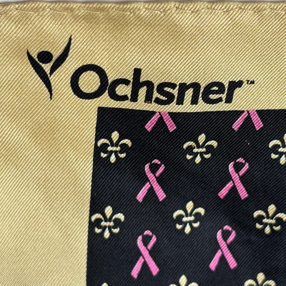 New Nola Couture Scarf Women OS Black Gold Pink 100%Silk Fleur De Lis Ribbon